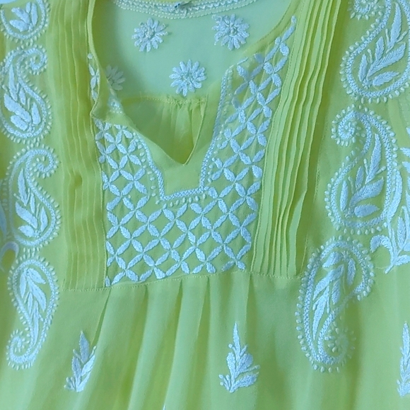 Chikankari Sheer Yellow top - Picture 2 of 2